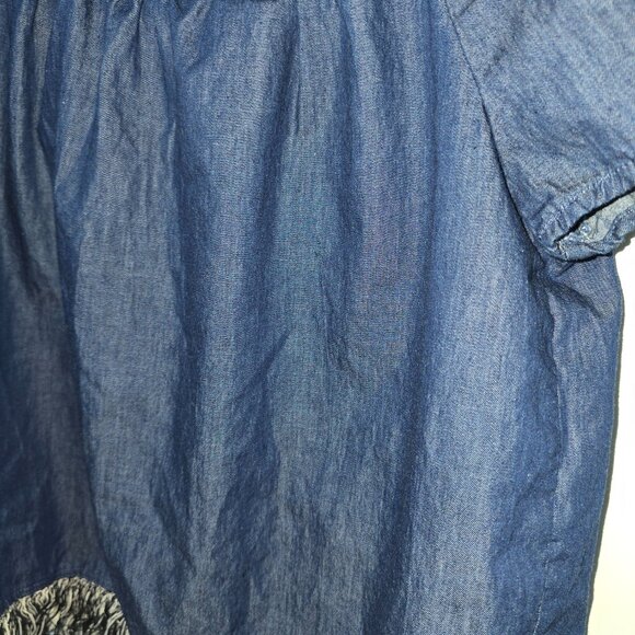 Lumiere Denim Off Shoulder Top Small - Blue Frayed Hem Boho Peasant Blouse - Picture 2 of 5